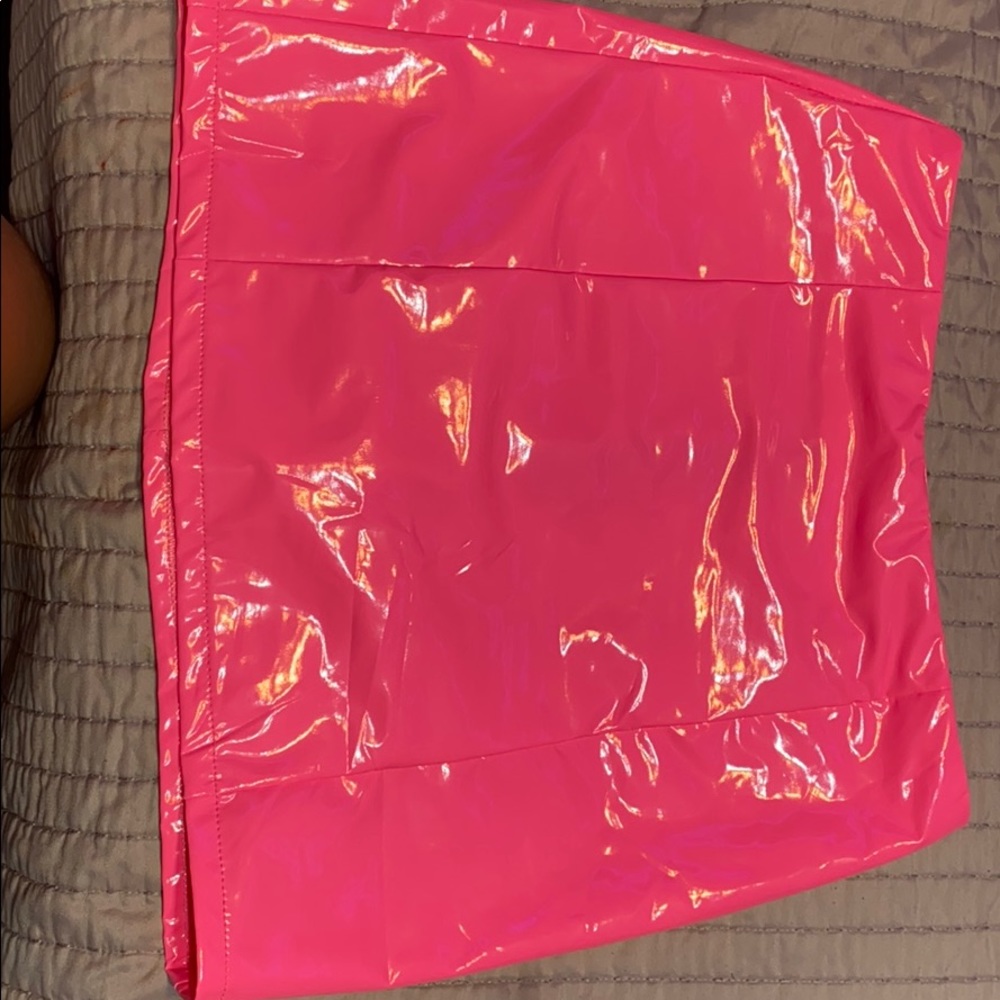 pink faux leather skirt